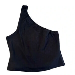 Vintage Souls Womens Black One Shoulder Casual Cropped Cotton Blend Top Sz S NWT